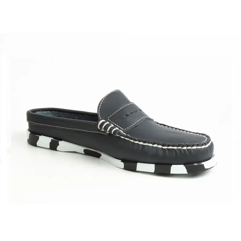 Men\'s Genuine Leather shoes Slip-On Dress On Slippers Loafers Lazy Person Half Shoe for Men Boat Shoes Fashion Half Slippers