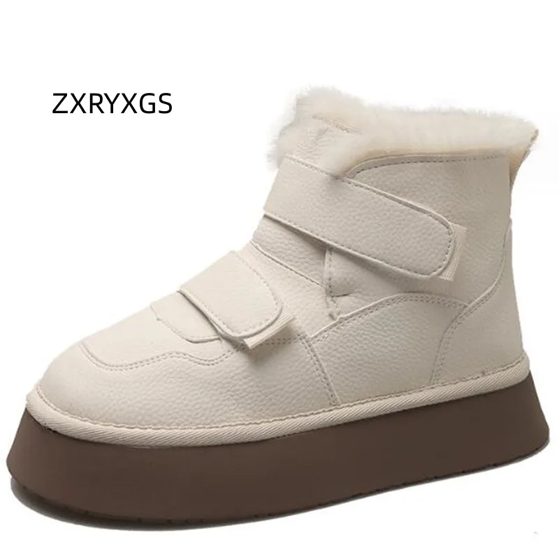 ZXRYXGS Warm Comfortable Winter Snow Boots Platform Shoes Heightening Boots 2024 Hot Sell Genuine Leather Women Boots Snow Shoes