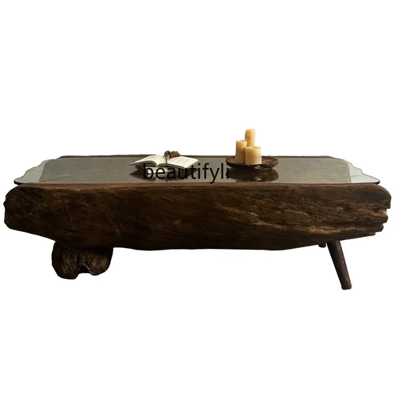 

cc182R11 Sili Style Solid Wood Special-Shaped Glass Tea Table Home Coffee Table B & B Balcony Short Tea Table