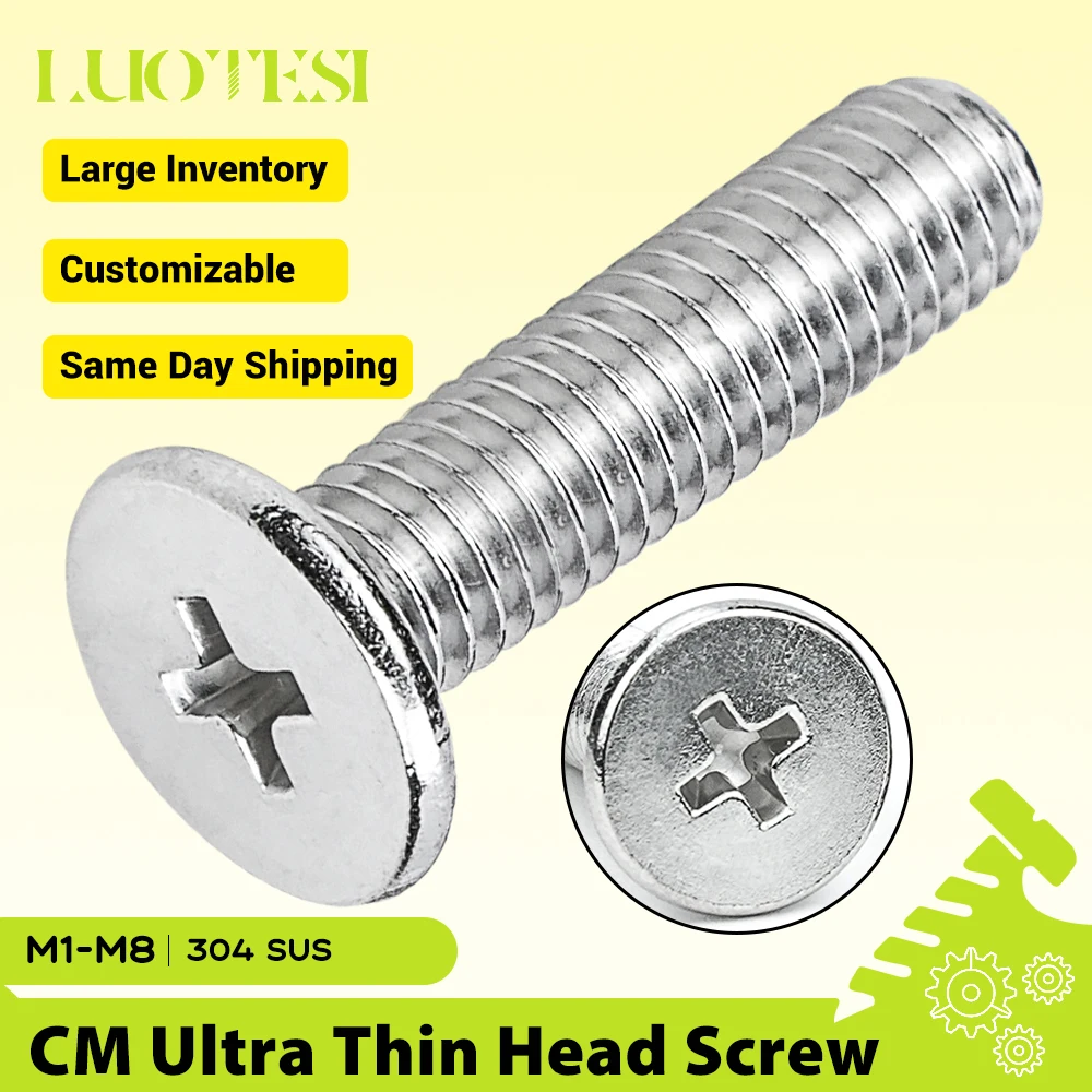 CM Phillips Ultra Thin Head Screw 304 Stainless Steel M1 M1.2 M1.4 M1.6 M2 M3 M4 M5 M6 M8 Cross Wafer Flat Head Screw for Laptop