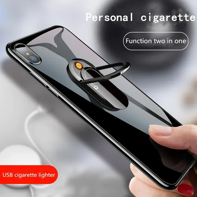 Rechargeable Creative USB Cigarette Lighter Ring Magnetic Phone Holder Lighter Multifunctional Cigarette Lighting Accessories