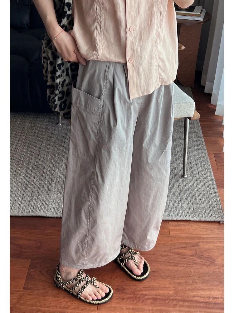 

Широкие брюки с высокой талией, повседневные, из тонкого хлопка и полиэстера, длиной до щиколотки, высококачественные, женские, модные, летние, дышащие, свободные...