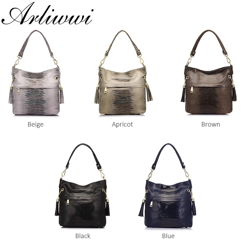 100% Genuine Leather Women\'s Shoulder Handbags Shiny Embossed Lady Suede Cowhide Real Leather Bags New Cross Body Bucket Bag