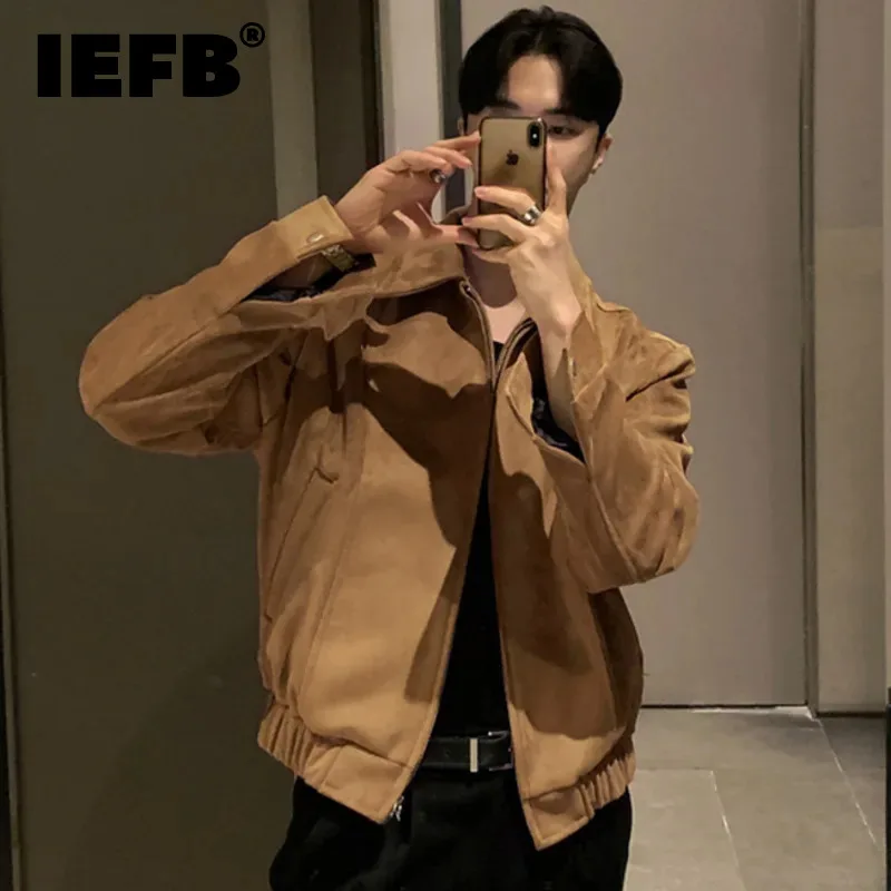 

Куртка IEFB мужская с лацканами, модная однотонная короткая куртка в стиле пэчворк, повседневная шикарная одежда, весна 2024 9C4820