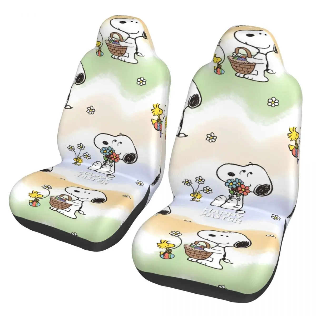 

Snoopy Cute Dogs Woodstock 2, чехлы на передние автомобильные сиденья для автомобилей, грузовиков, седанов, внедорожников, гибкие автомобильные сиденья