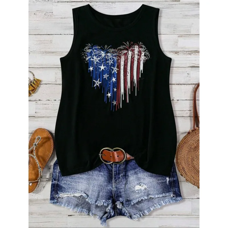 

Плюс размер 1XL-5XL, новый женский жилет без рукавов для отпуска, пляжный топ на бретельках с принтом, женская одежда