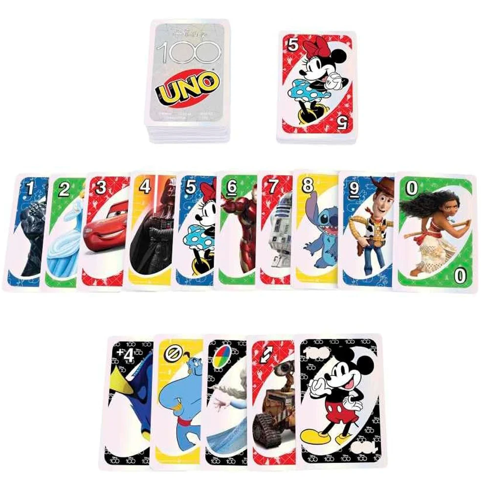 hot UNO Disney 100 Card Game for Kids Featuring Disney Characters Collectible Foil uno No mercy Card