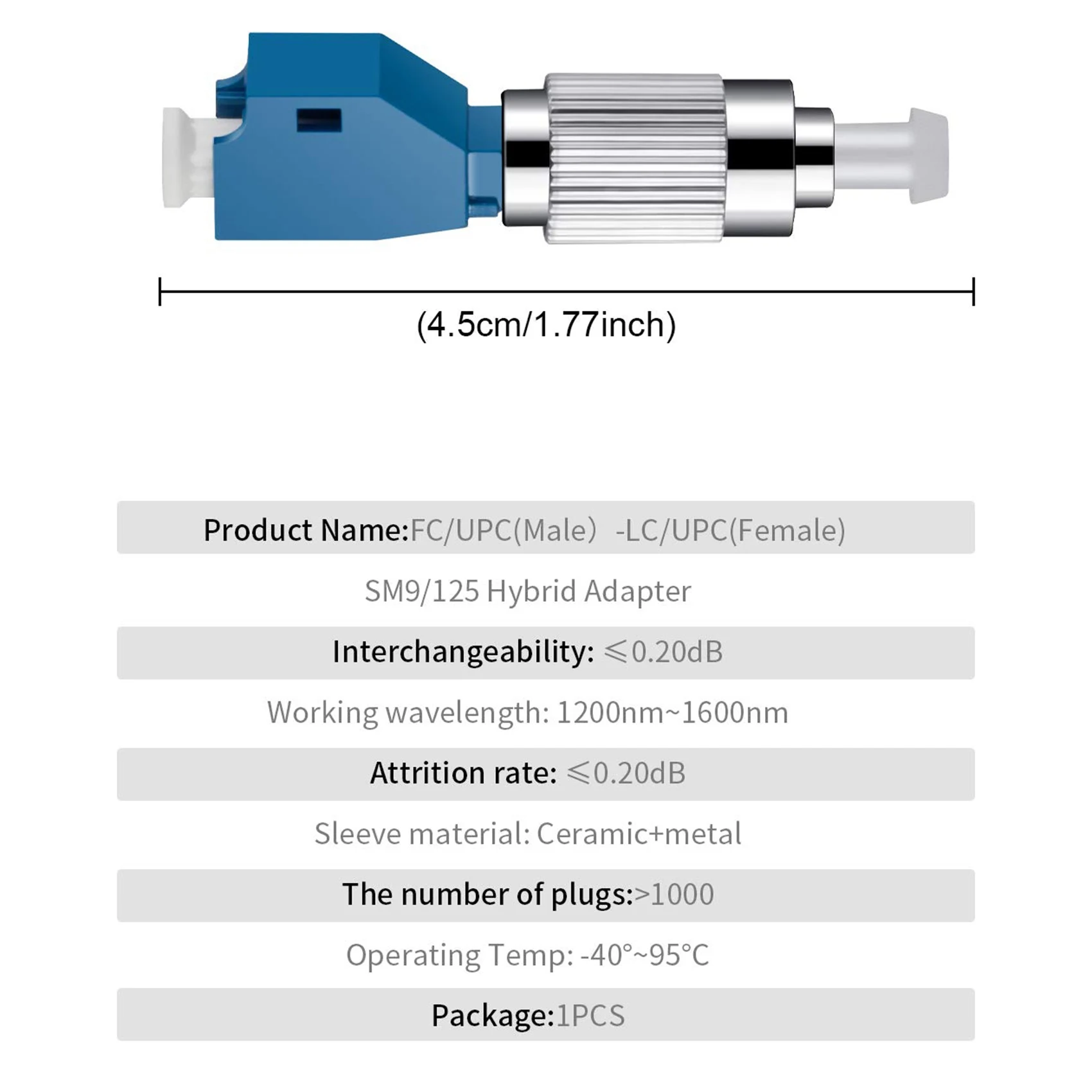 Visual Fault Locator Adaptador, conector de fibra óptica, modo único, FC macho para LC fêmea, conector VFL