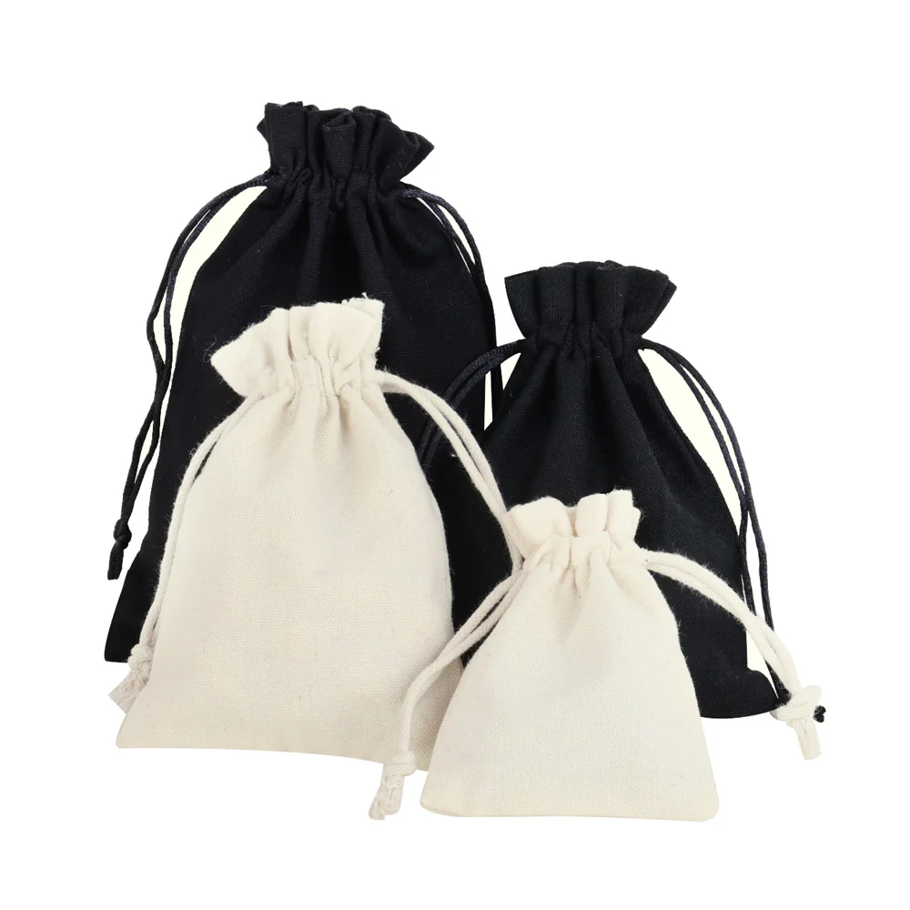 5pcs/10pcs 8x10cm 10x14cm 12x15cm Canvas Cotton Gift Packing Bags White Black Natural Cotton Drawstring Pocket Storage Sachet