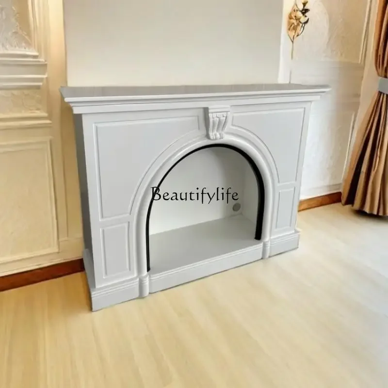 French Fireplace Decorative Cabinet Cream Wind Arch Mantel Simulation Fire Mantel Cabinet