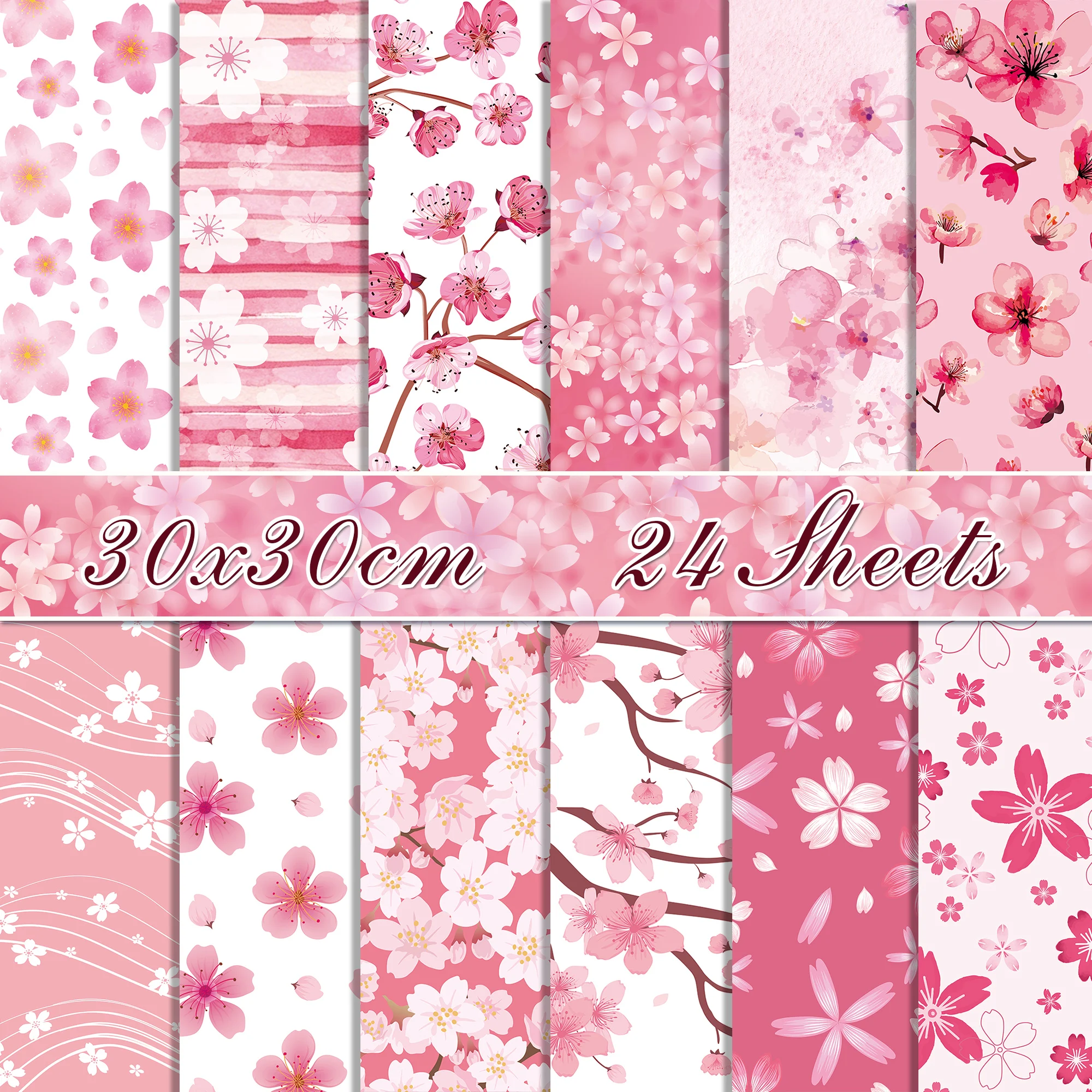 24 feuilles de papier scrapbooking Fleurs de cerisier, papier double face pour origami, fond artistique, décoration d'album photo, papier artisanal DIY, décoration de journal intime