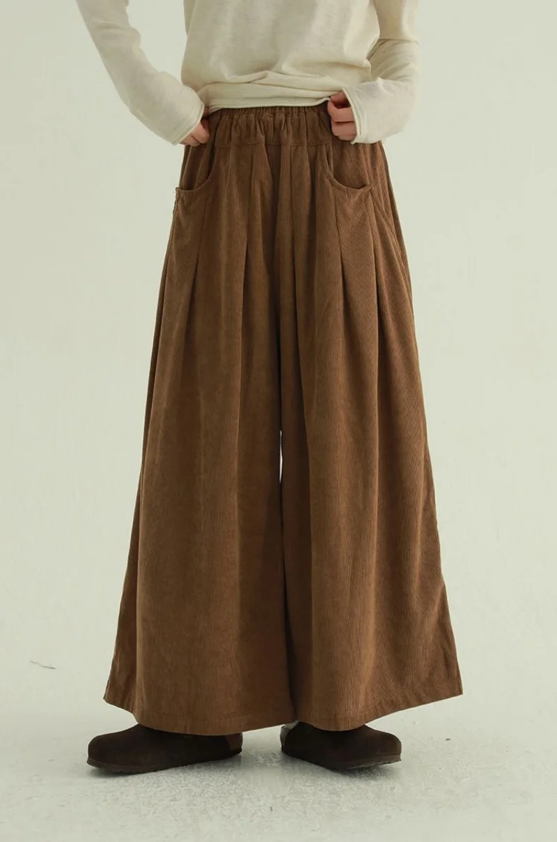 اليابانية الرجعية كسول الرياح سروال قصير واسعة الساق ، فضفاض الخريف الشتاء تنوعا مريحة ، بسيطة وعارضة السراويل الاتجاه W1504