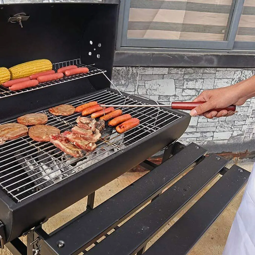 

2Pcs Stainless Steel Meat Hook Bbq Grilling Turner Food Flipper Durable Wood Handle Practical Slaughterhouse Accessory