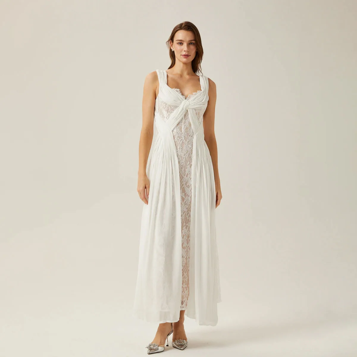 KWTX 2026 Summer Women’s Elegant Strapless Bandeau Lace Patchwork Cut-out Dress Designer for Evening Party Office Street Style