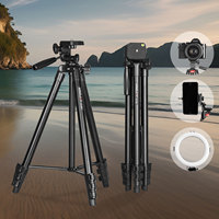 KINGJOY Portable Aluminum Tripod Live Streaming Travel 139cm with Quick Plates for Smartphones, Ring Lights, Cameras DSLR