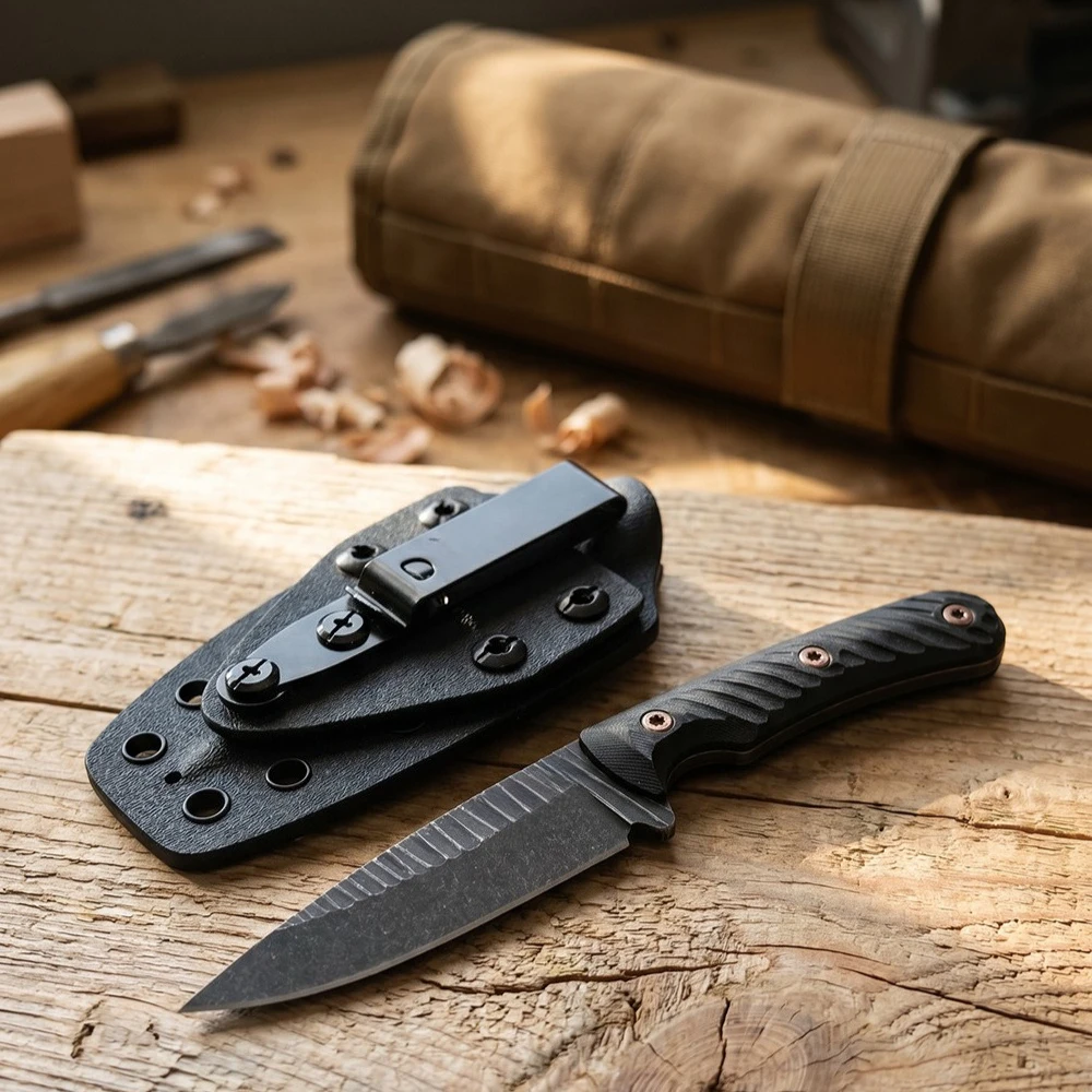High Hardness D2 Steel EDC Straight Knife with Sheath Forest Adventure Road Trip Gardening Fruit Processing Camping Cutting Tool