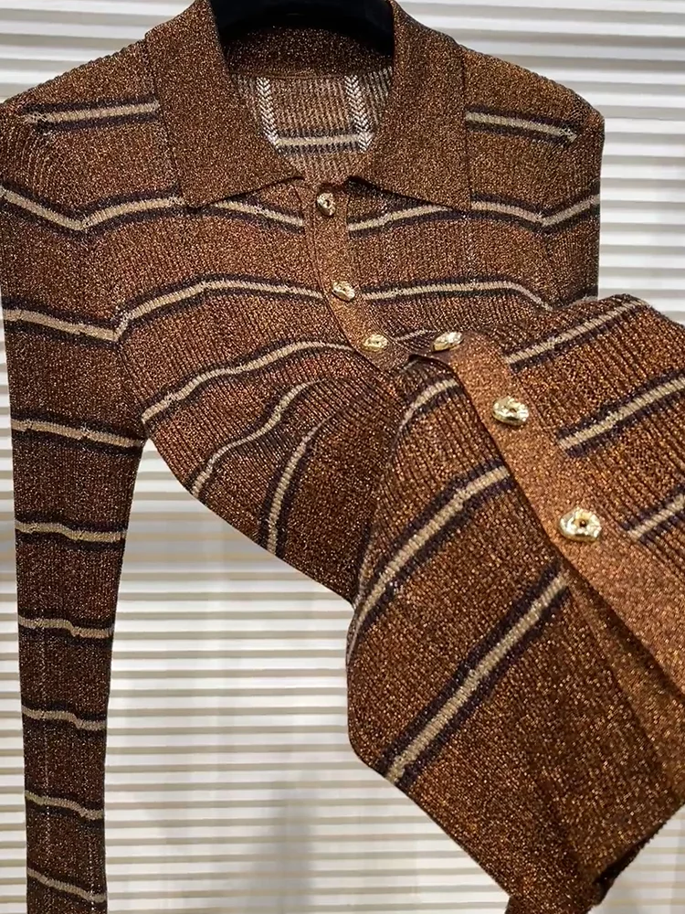 

Женский полосатый трикотажный топ с воротником больших размеров, стройнящий, универсальный, во французском стиле, осенняя новинка