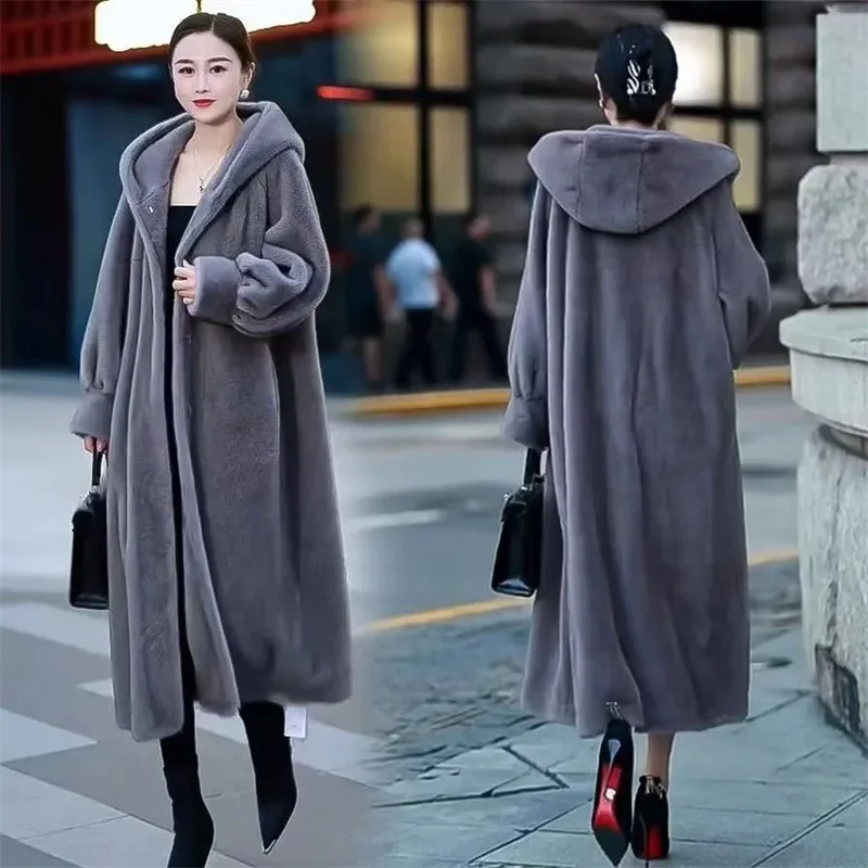 2024 New European Mink Full Leather Coat Women's Long Style Hooded Winter Environmentally Friendly Fur Fur Integrated Fur Coat