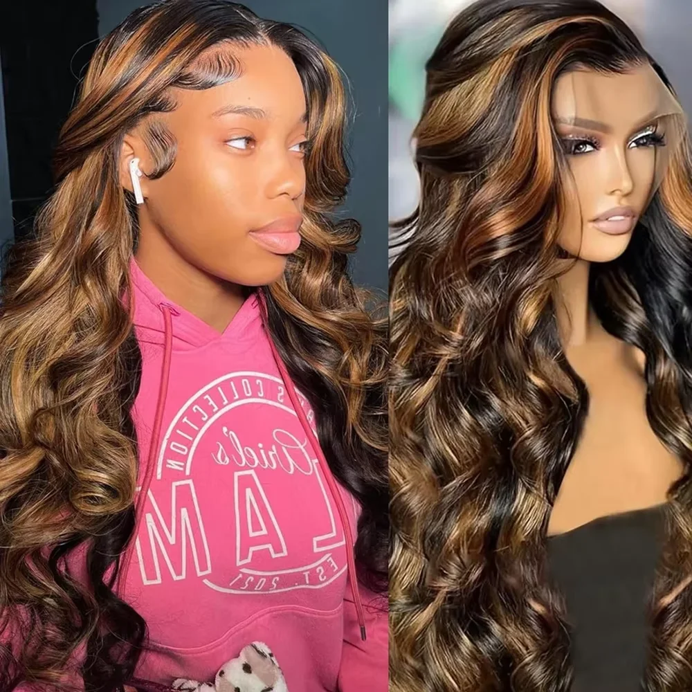 

220 Плотность HD Парики из натуральных волос на кружеве 1B/30 Ombre Highlight Body Wave Черный Коричневый Цветной 13x4 13x6 Парик на шнуровке для женщин