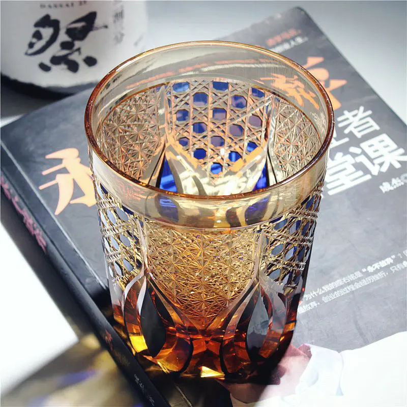 greative whiskey glass Bohemian Czech Crystal Glass Hand Cut to Clear Glassware Japanese Edo Style Water Cup Gift Box Pack