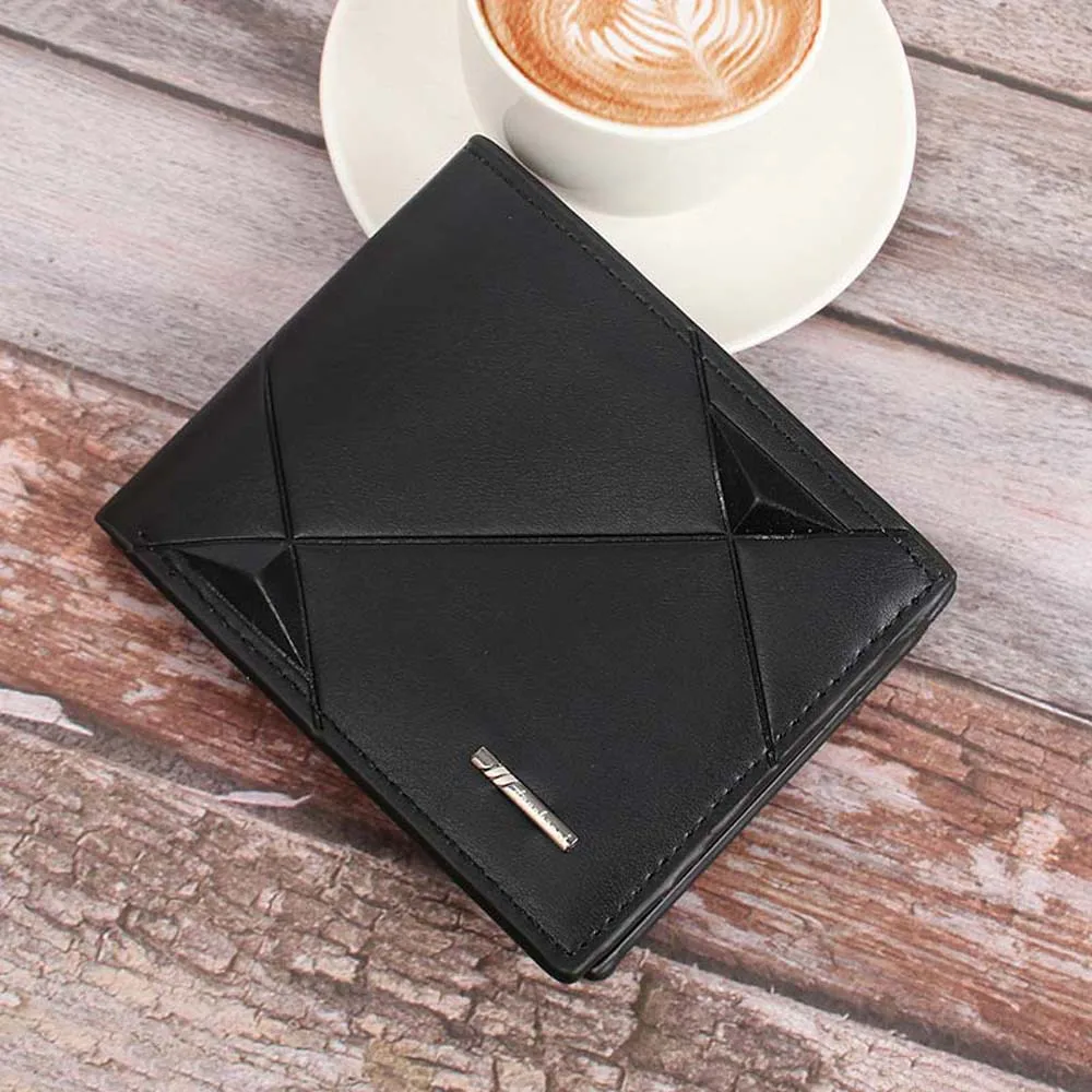 Portable PU Leather Men Wallet Cash Clip Black Coffee Business Card Holder Thin 3 Folds Short Coin Purse Men