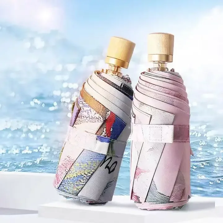 

Китайский поставщик зонтов, мини-легкий модный деревянный складной зонт Parapluie, картина маслом, принт, интрированный карманный зонт