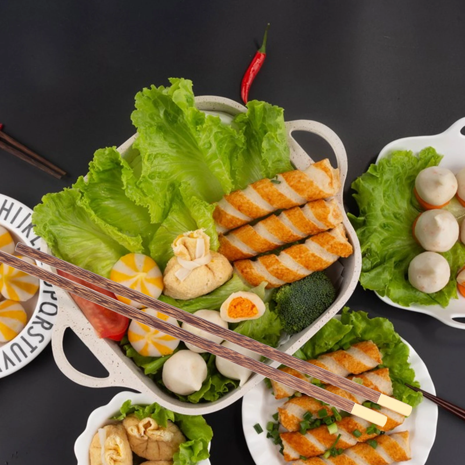 

5Pairs Chicken Wing Wood Chopsticks Extra Long Heat Resistant for Hot Pot Frying Cooking Noodles Bbq Kitchen Use