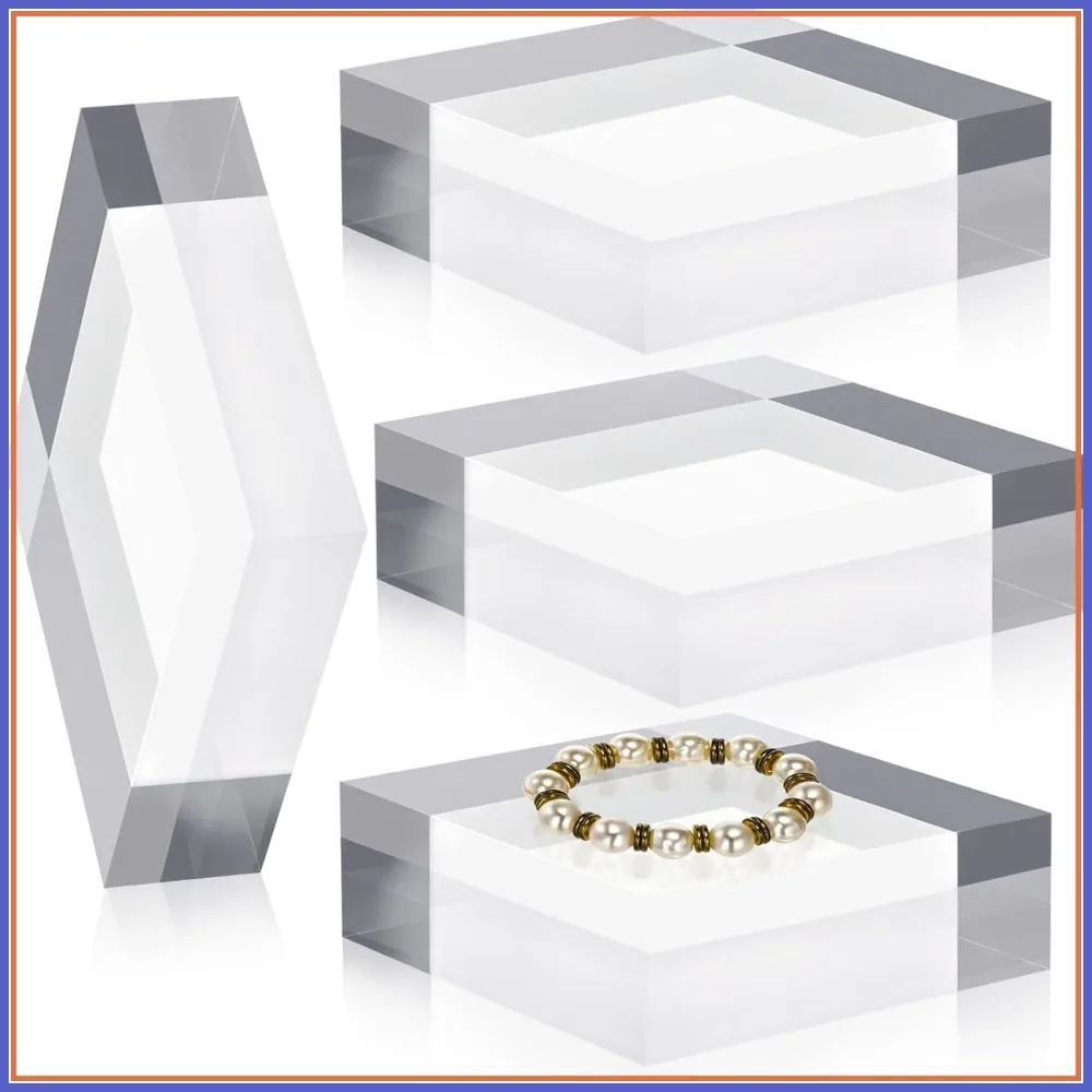 4 Pcs Acrylic Display Blocks 5x5x2 Inch Clear Polished Cubes for Jewelry Showcase