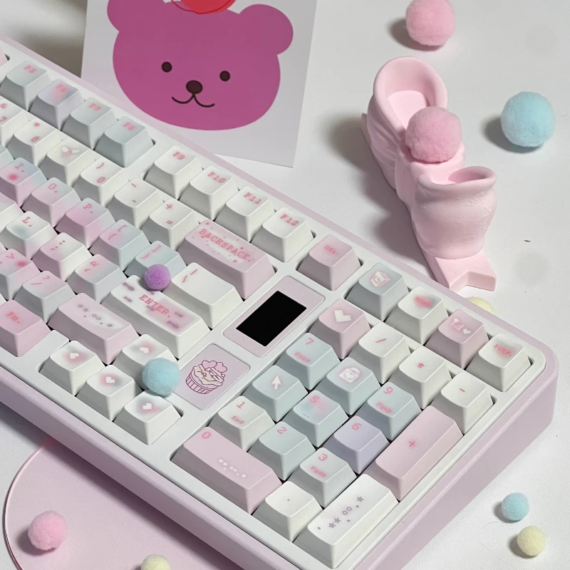 Dream Echo Blue Pink Theme Keycaps Set PBT Cherry Profile Custom Original Handmade Keycaps for Mechanical Keyboard Accessories