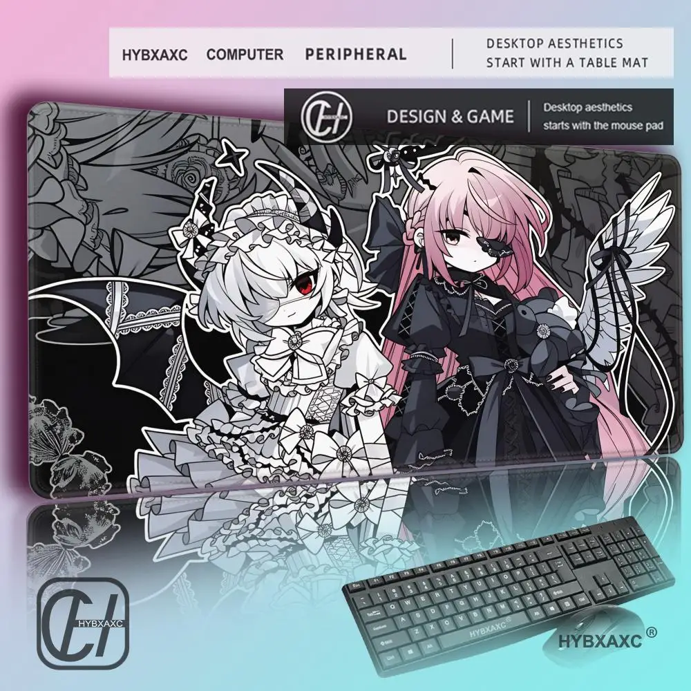 

HYBXAXC MousePad Laptop Angel Demon Design Keyboard Pad Kawaii Pink Gaming Cute Mousepad Computer Sexy Anime Girl Desk Mouse Mat