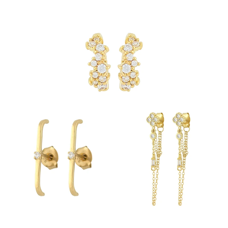 TIANDE-pendientes colgantes de doble cadena para mujer, Piercing de circón, aretes de aro, accesorios de joyería de moda, Color dorado, 2022