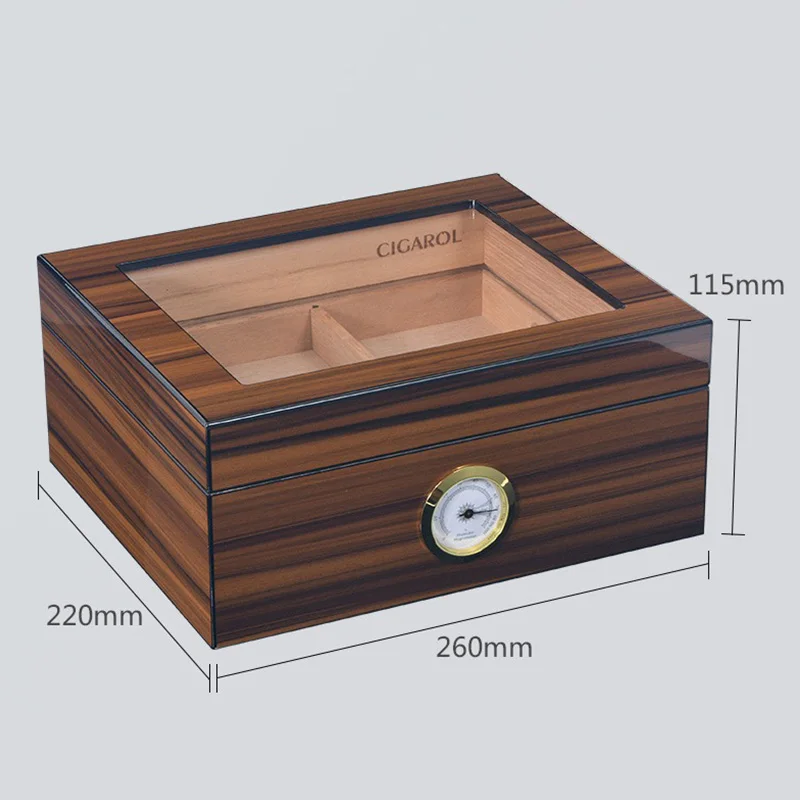 Cigar Storage Desktop Box with Humidifier, Hygrometer, Glass Top, Portable Cigar Humidor for 35 Cigars, Cedar Wood Lined Cabinet