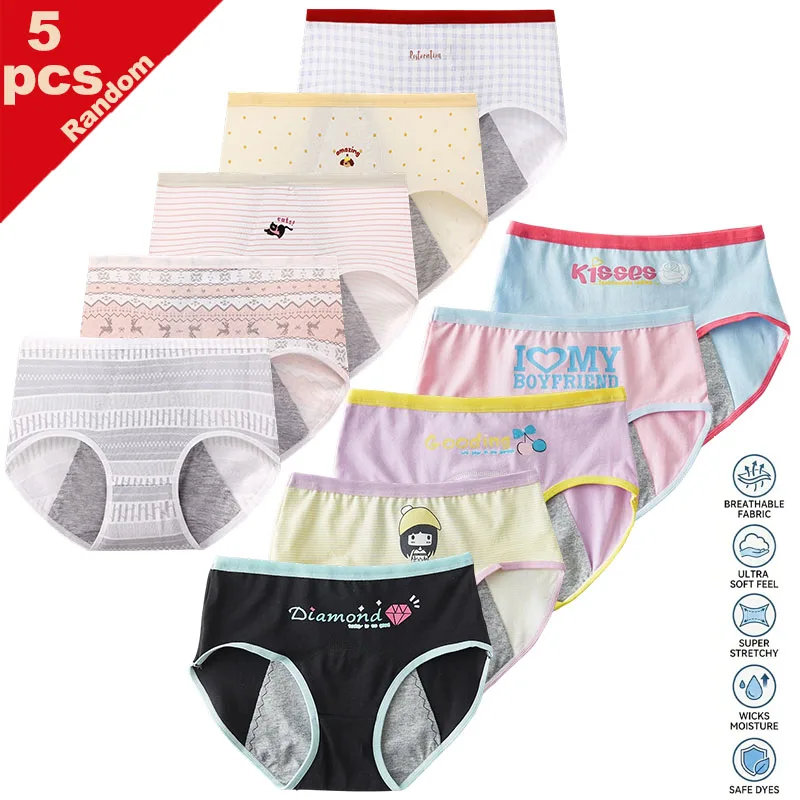 3-Pack Leak-Proof Teen Girls Period Underwear Cute Soft Reusable Menstrual Panties Breathable Washable Student Underwear