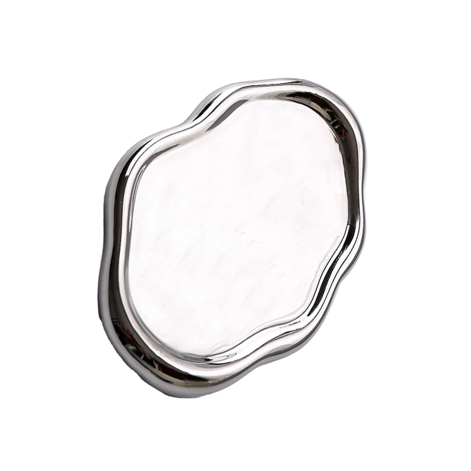 Jewelry Plate Ceramic Glossy Appearance Simple Modern Stylish Storage Tray for Home Gift Silver Oval