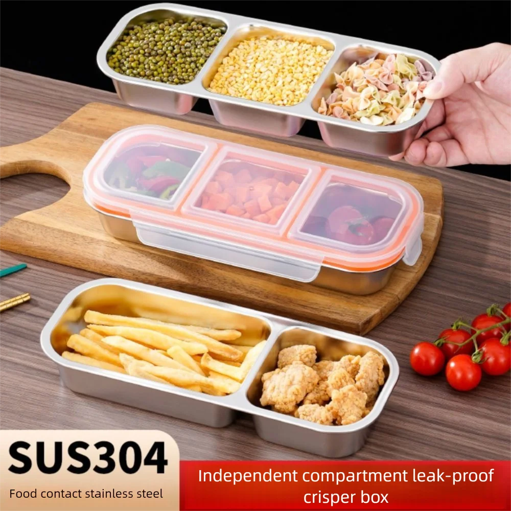 

2/3 Grids Stainless Steel Lunch Box Fresh-keeping Sealed Food Storage Container Portable with Lid Snack Box Kids Gift