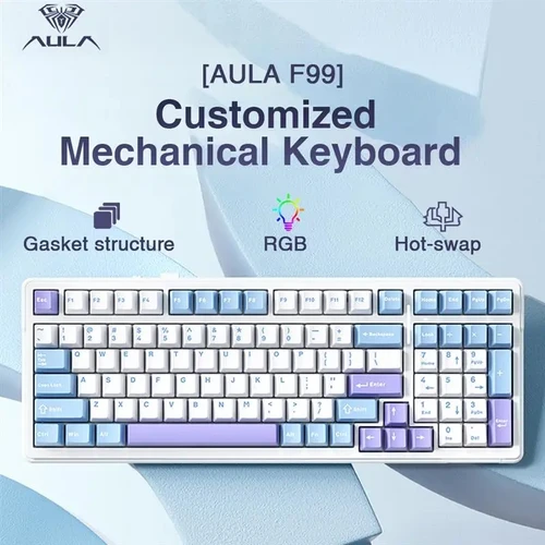 Aula-Teclado mecánico para videojuegos F99, tres modos, 2,4g, inalámbrico, Bluetooth, con cable, intercambio en caliente, junta PBT RGB para juegos, escritura, 99 teclas