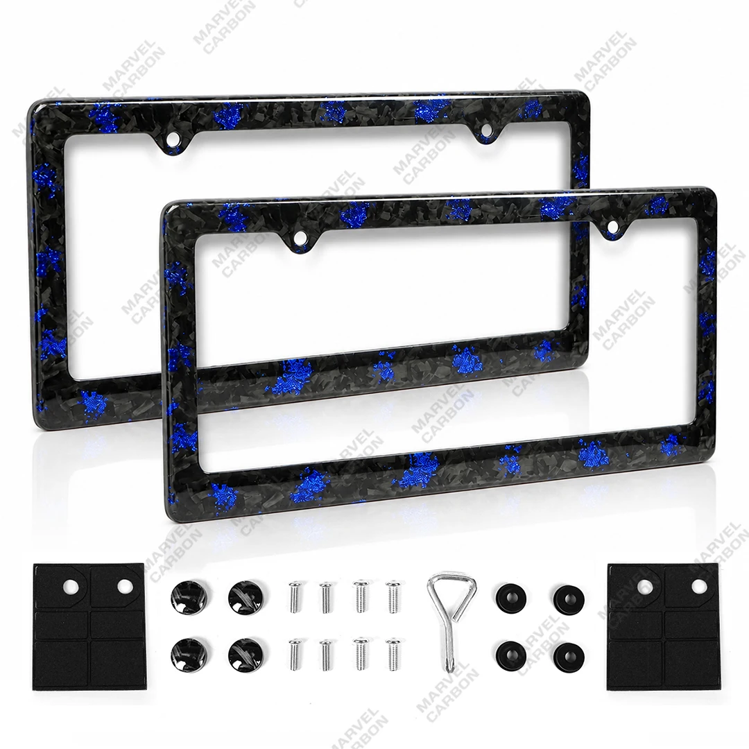MC Universal Blue Forged Carbon Fiber License Plate Holder Unique American Automotive Parts Front and Rear License Plate Cover