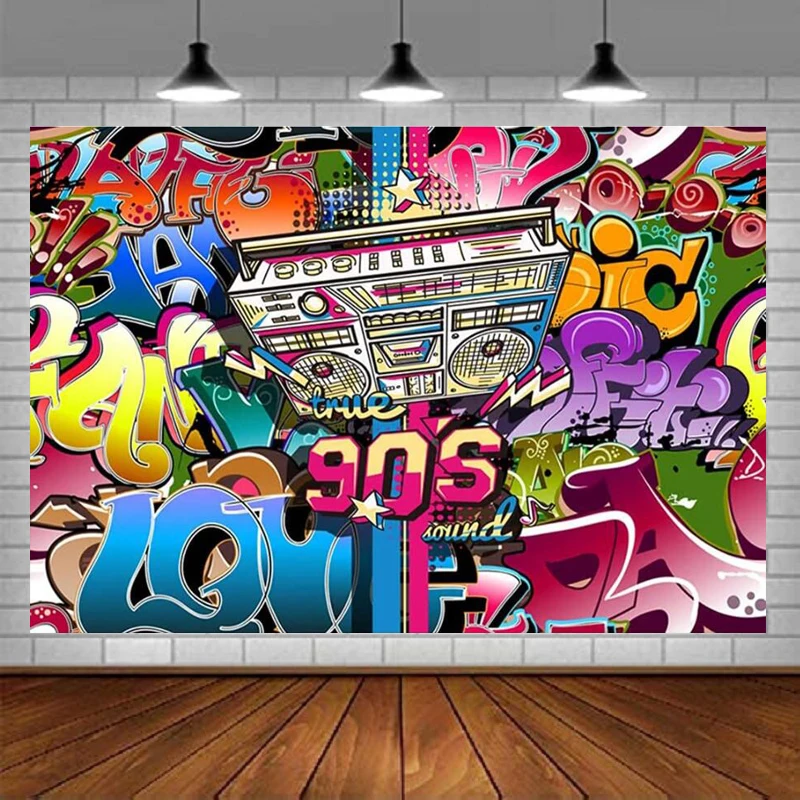 Photography Backdrop Hip Hop Graffiti Retro Radio Colorful Background Kids Shower Birthday Back To The 90'S Themed Party Decor