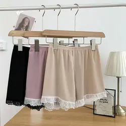 Summer Silk Sleeping Shorts Female Sleep Bottoms Simple Home Safety Shorts Ladies Pajama Shorts Underwear Cool Comfortable