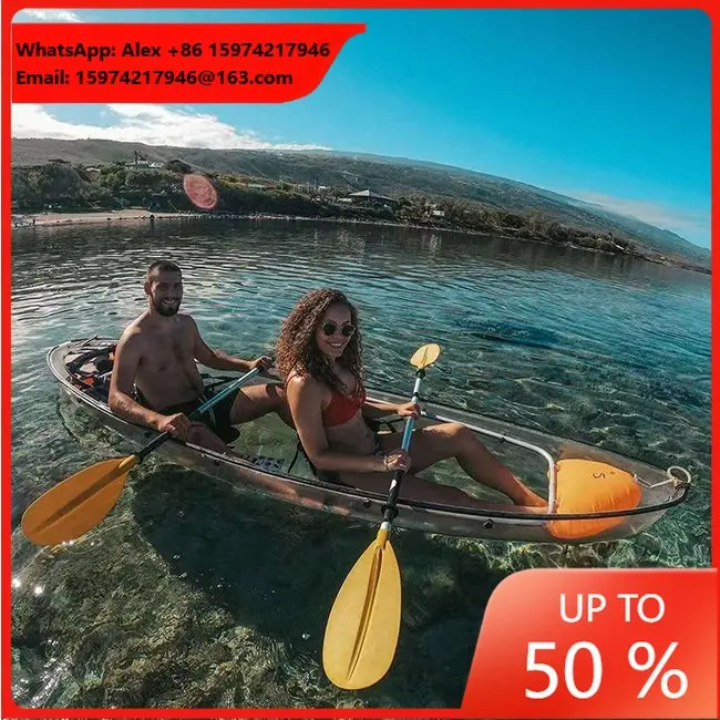 2026 VK Transparent Double Seat Sit-On-Top Recreational Kayak Crystal Glass Bottom PC LED Lights Eco-Friendly Lightweight 2