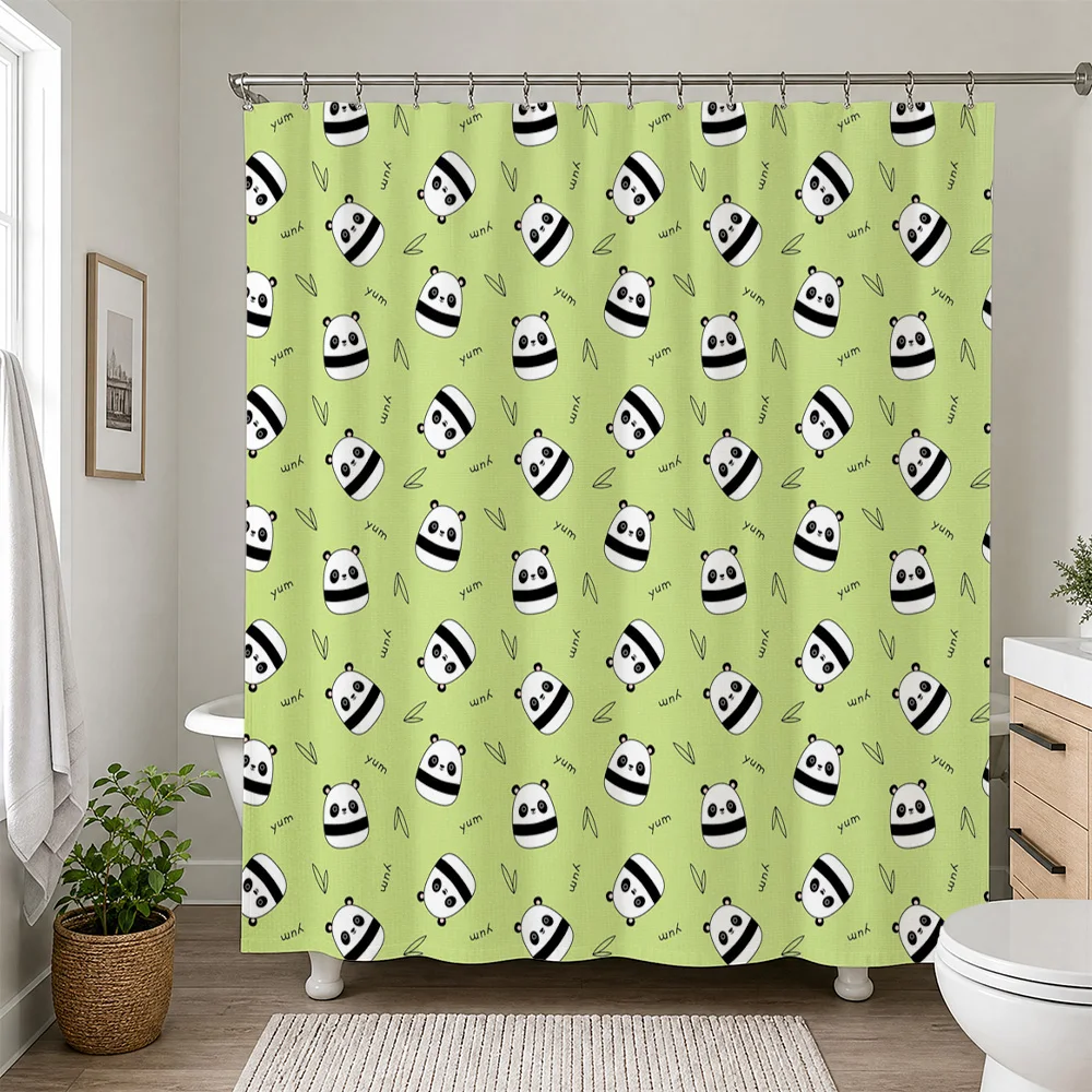 Waterproof Cute Panda Print Shower Curtain for Kids Bathroom Decor Cartoon Shower Liner Funny Panda Print Curtain Waterproof Sho