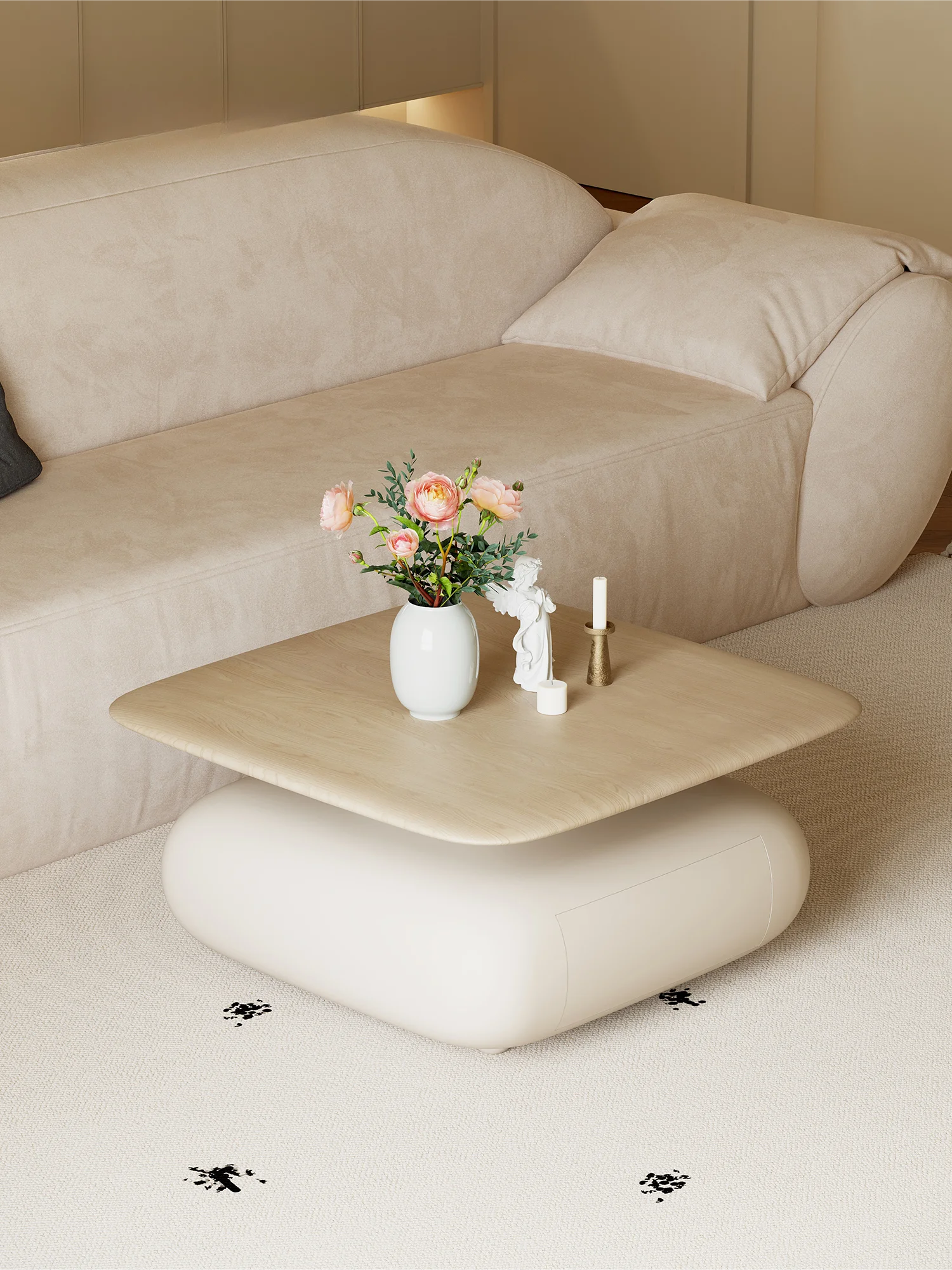 

Maker/Nordic log style square coffee table sofa small living room home modern simple and advanced sense