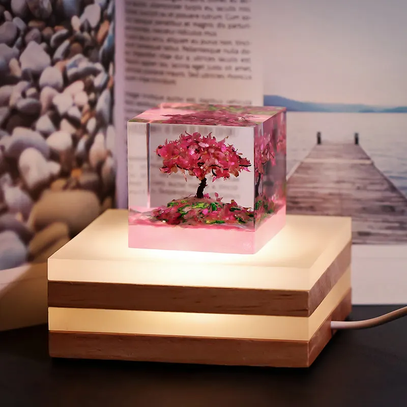 Creative Cherry Blossom Tree Night Light Resin Ornament Bedhead Atmosphere Desktop Glowing Birthday Gift