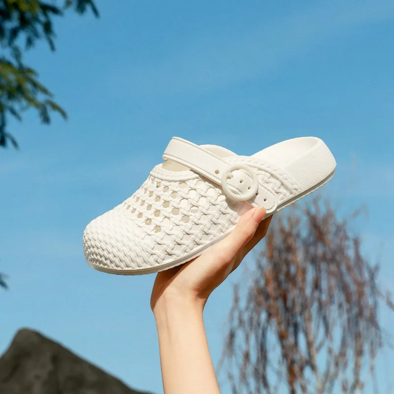 

Summer women's barefoot sandals, outdoor fashionable woven hollow casual flat sandals, beach shoes EVA slippers, sports and leis