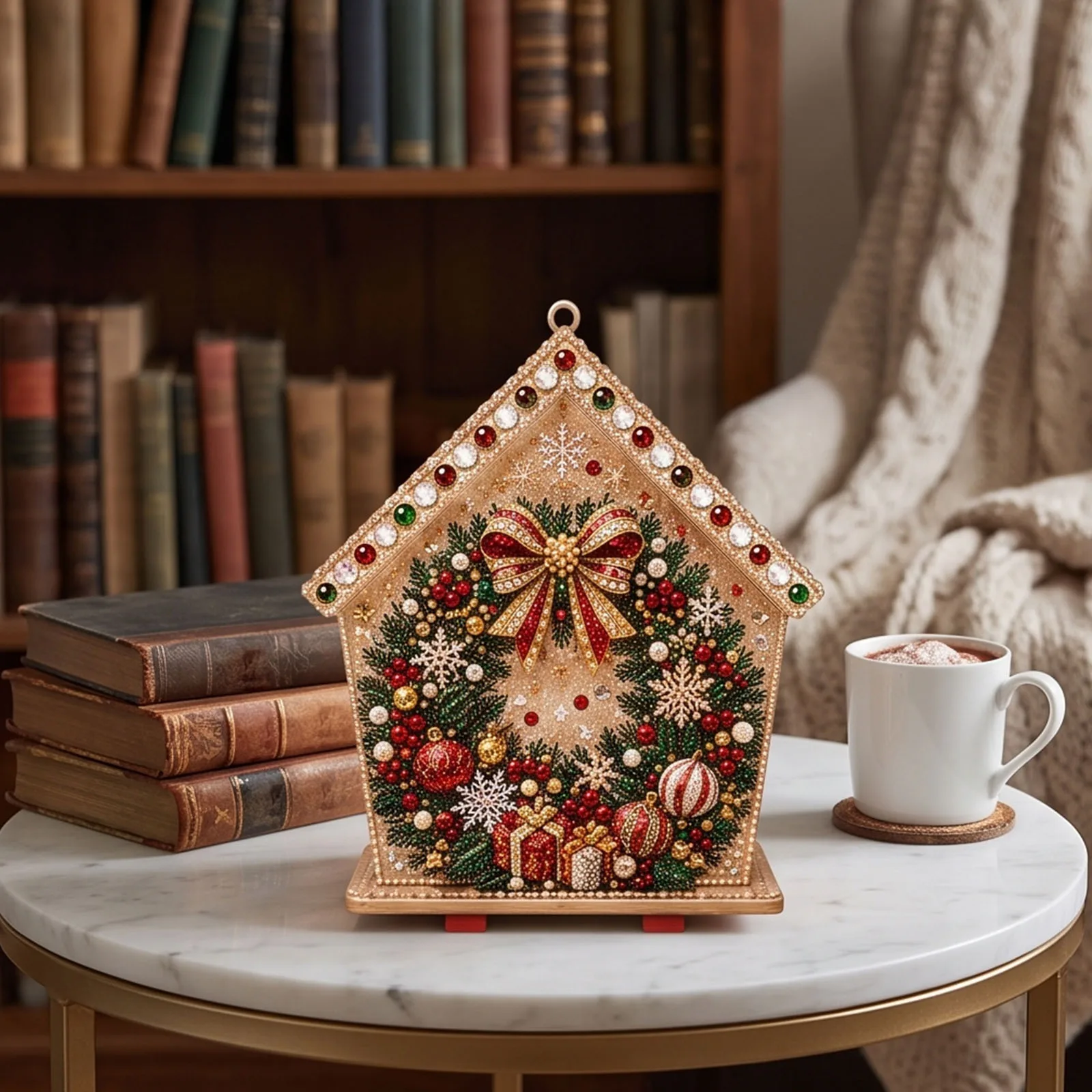 Christmas 3D House Diamond Painting Kit DIY Rhinestone Bead Craft Wooden Ornament Holiday Decor