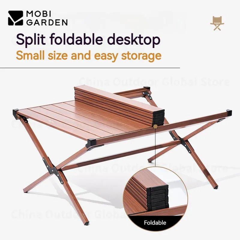 MOBI GARDEN Aluminum Alloy Egg Roll Table Outdoor Portable Folding Picnic Table Widen Design Garden BBQ Desk Camping Furniture