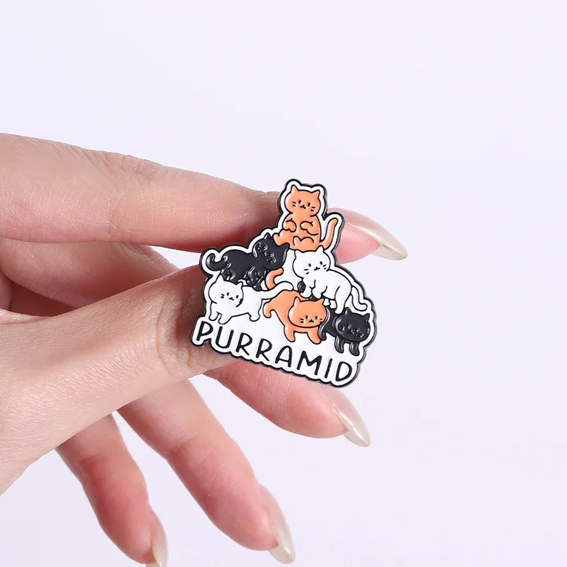Meow~~ Creative Cartoon Cat Badge Brooch Pins Cute Purramid Cats Piles Enamel Lapel Pin Accessory On Backpack Clothing Ornament