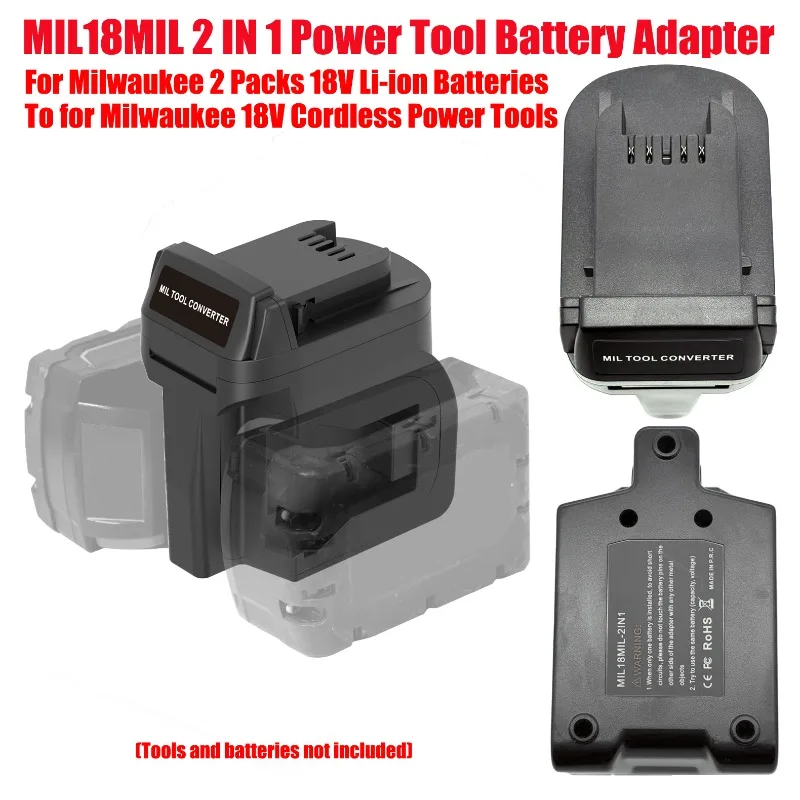 

HAKSINKY MIL18MIL 2 in 1 Battery Adapter for Milwaukee Two Packs 18V Li-ion Battery Convert To for Milwaukee 18V Power Tool Use