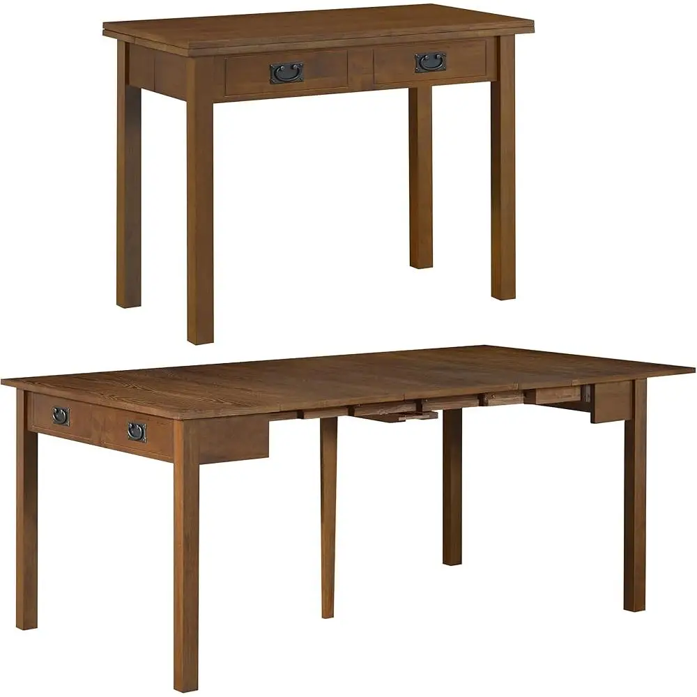 Traditional Expandable Console Game Dining Table Solid Wood Construction Easy Assembly Versatile Design Includes 2 Leaves