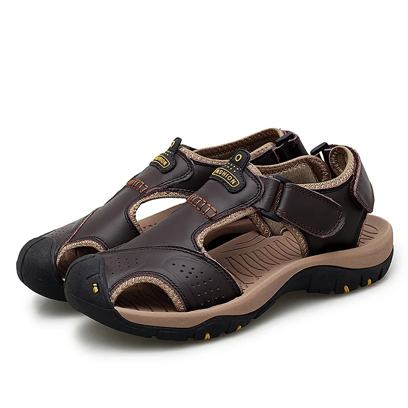 New Fashion Genuine Leather Men Shoes Summer Men\'s Sandals Anti-collision Fashion Beach Sandals Slippers Big Size 38-48